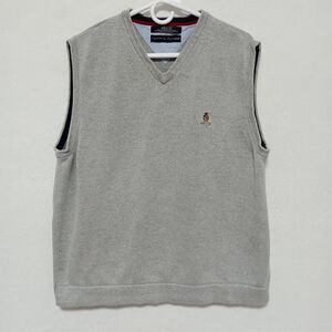 Tommy Hilfiger Men's Vintage Sweater Vest Crest Logo Grey Large 100% Cotton